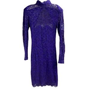Betsy & Adam Purple Lace Pencil Style Cocktail Dress, Size 9-10, Vintage 80’s